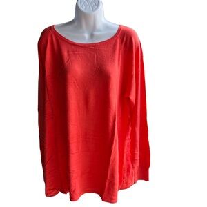 Susan Graver Essentials Boat-Neck Raglan-Sleeve Sweater-Tropical Coral Sz XL